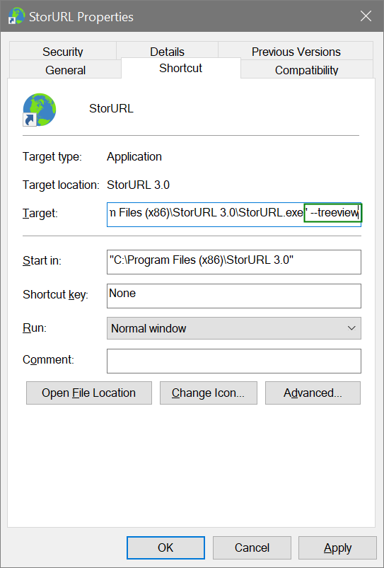 storurl treeview shortcut